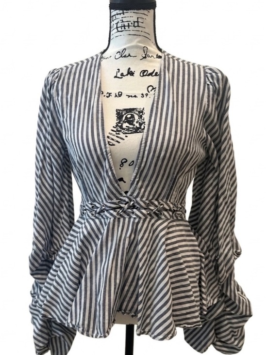 VENUS Tops - VENUS Navy & White Striped V-Neck Peplum Blouse FITS LIKE A 6